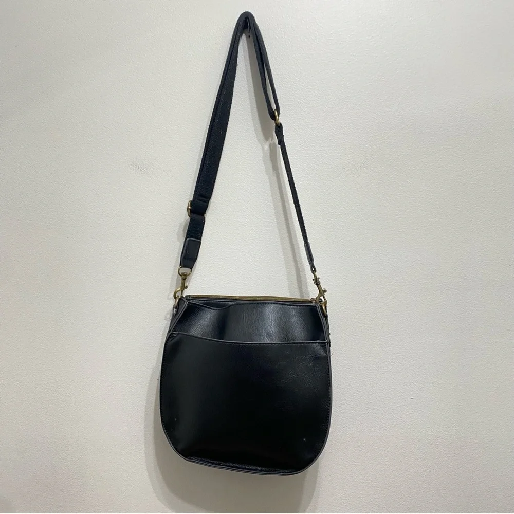 Faux Leather Black Boho Crossbody Bag